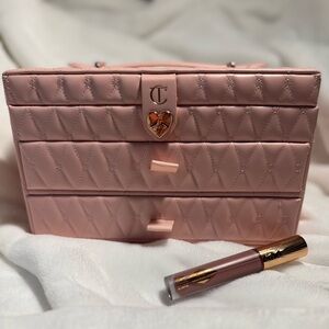 Charlotte Tilbury Pillow Talk Makeup Vault Pink Quilted Women's Bag and Lipgloss